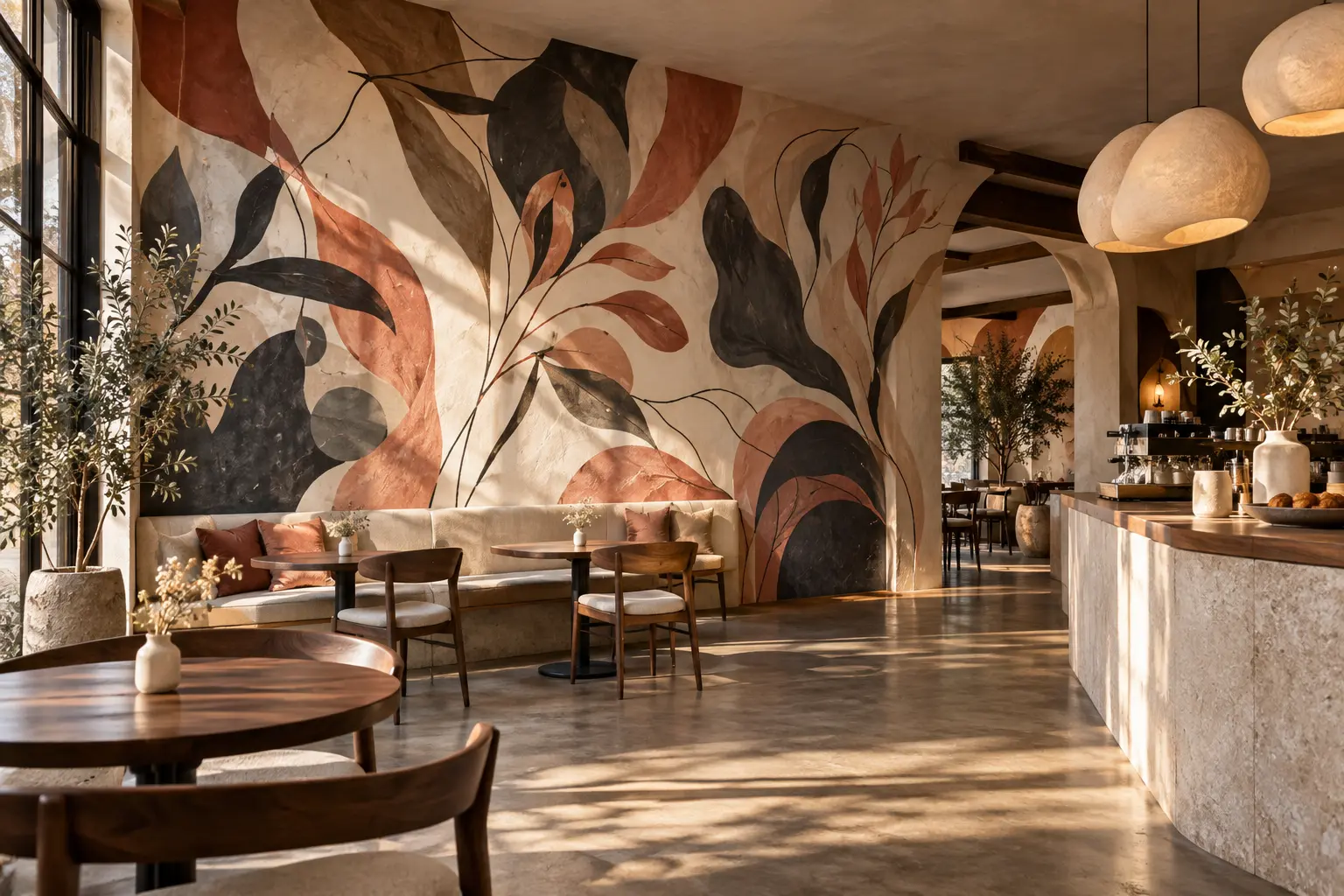 Concept visualization of a custom commercial mural in a Toronto café interior