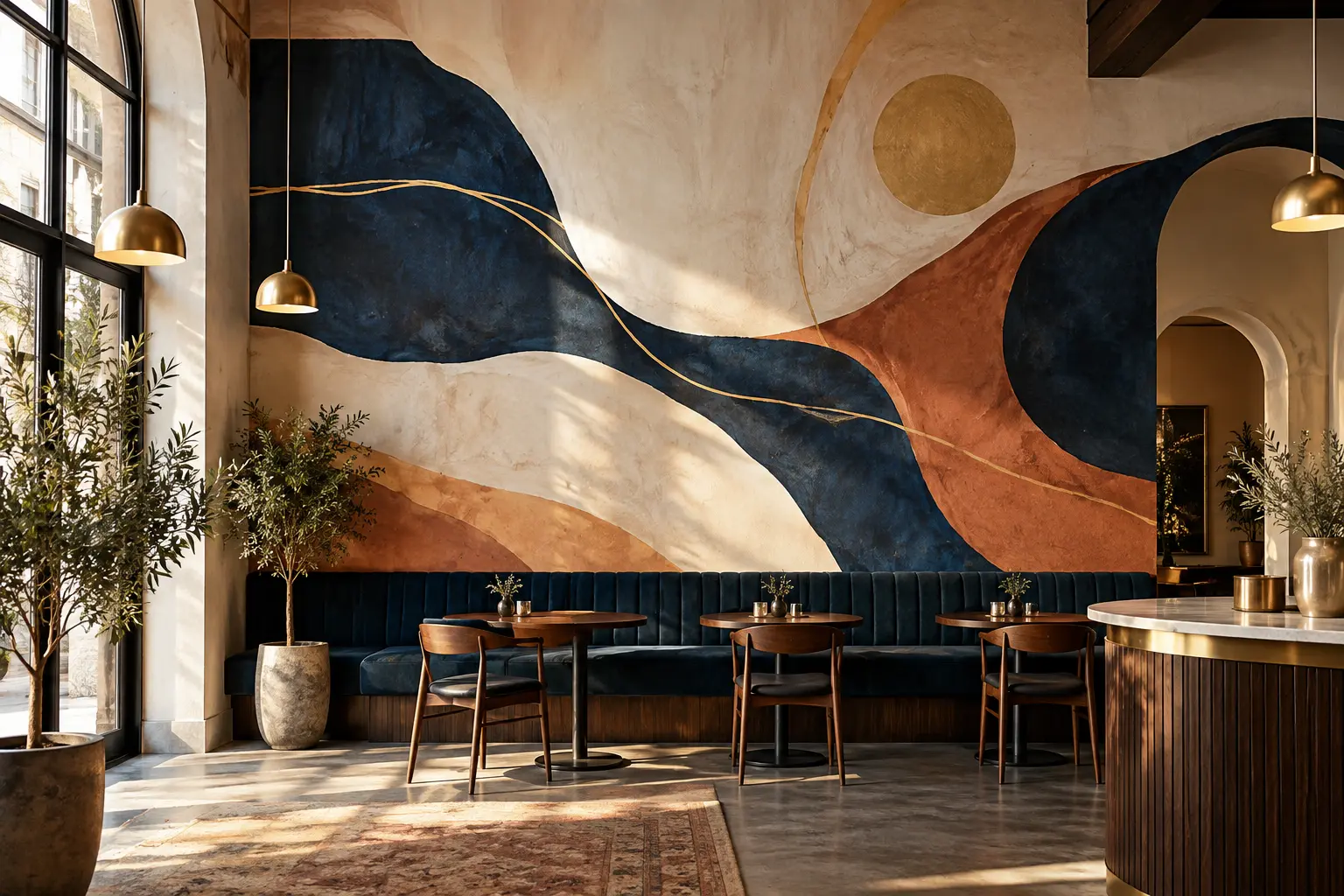 Finished abstract custom mural in an elegant Toronto commercial interior
